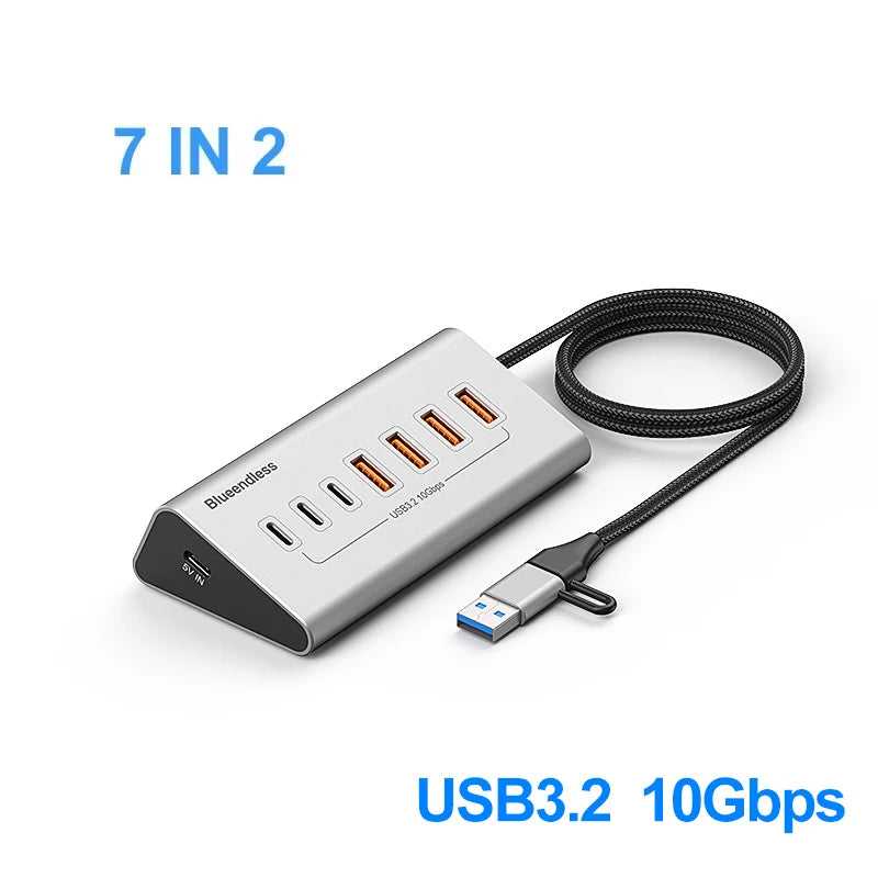 USB 3.2 hub - Anker 10Gbps splitter with Type-C port and included cable, for data and charging.