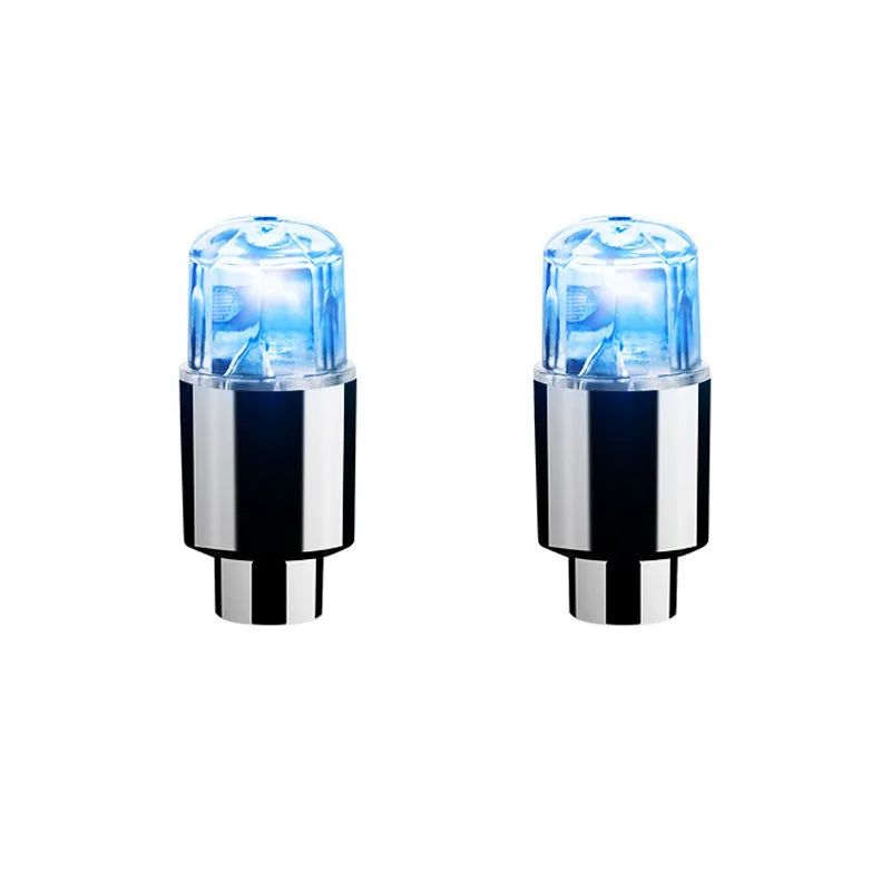 '2pc set: LED bike valve caps with neon lights (12V). Fits bike tires for night visibility.'