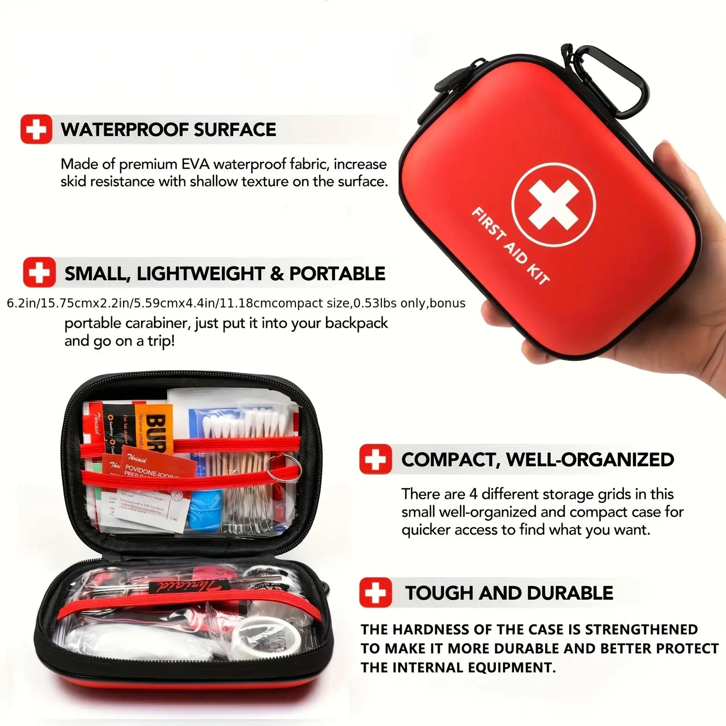 First Aid Kit Complete 104Pcs Water-Resistant Hard Shell - JustUsRacers