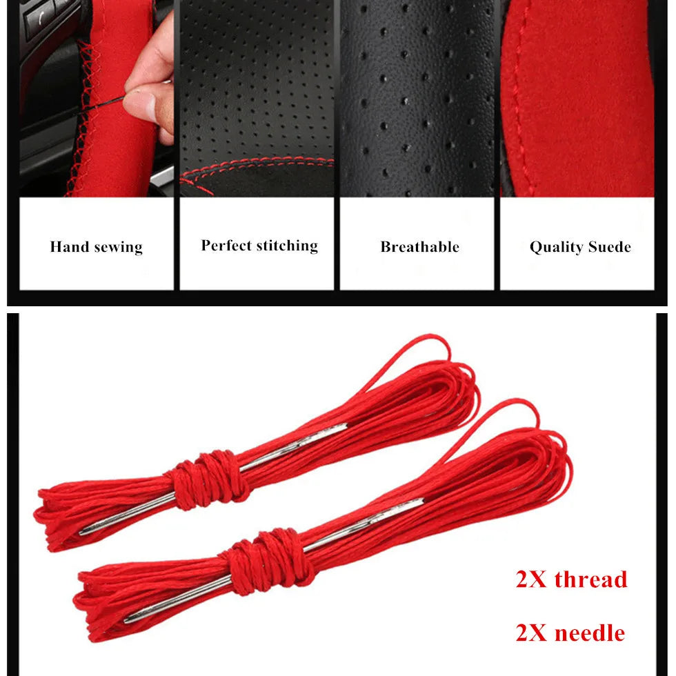 Suede Leather Car Steering Wheel Cover 15 Inch - JustUsRacers