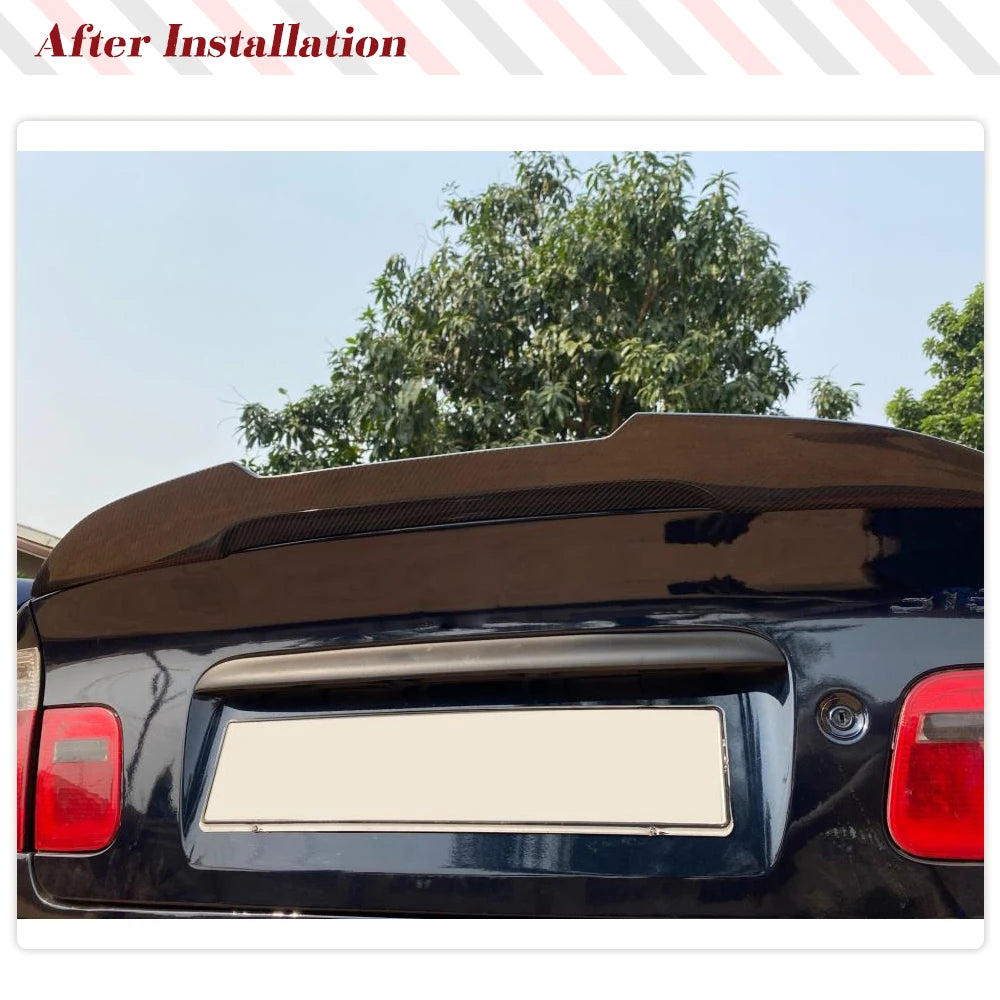 Carbon Fiber Highkick Trunk Spoiler for BMW E46 Sedan (1998-2005). Enhance your car's aerodynamics and add a sporty look.