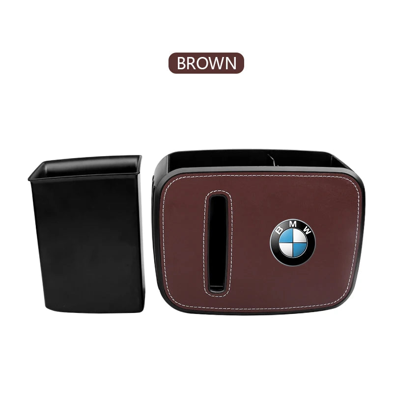 "BMW E36 E46 model: Leather-covered car seat belt storage box."
