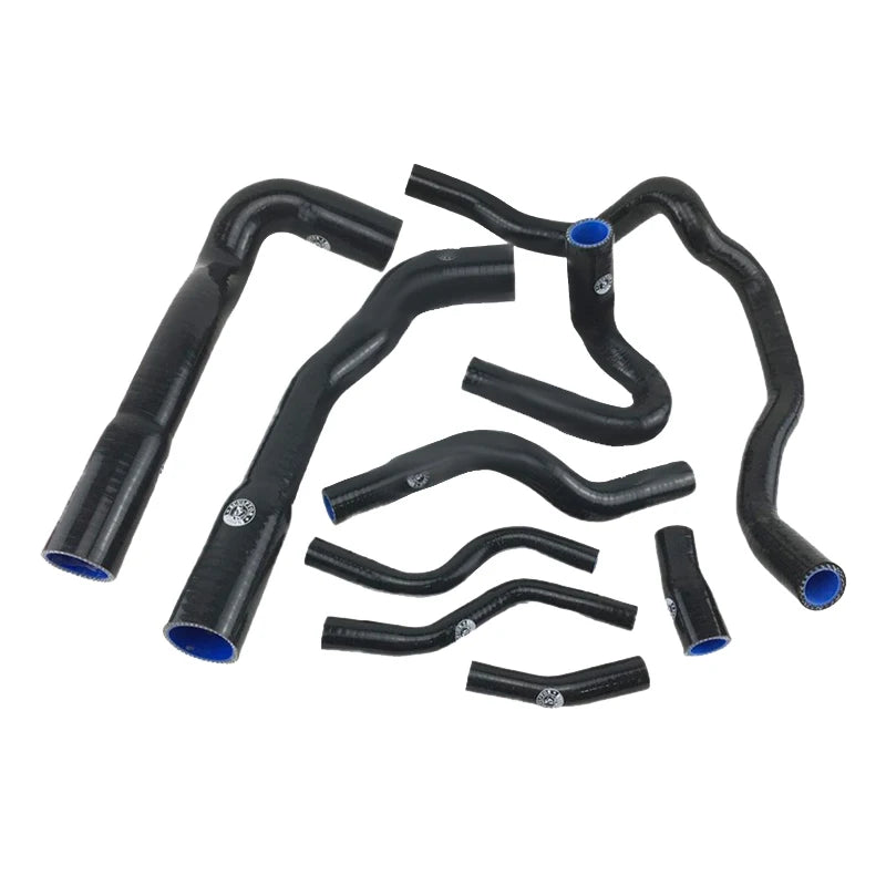 Nine piece BMW E36 radiator hose kit in black for use with BMW S60 engine models (1992-1999).