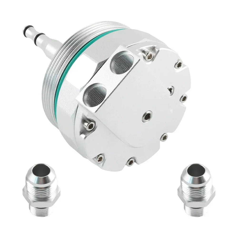 Aluminum Oil Filter Cap with Cooler Ports for BMW M52/M54 E46, E36 Z4, and E39 models.