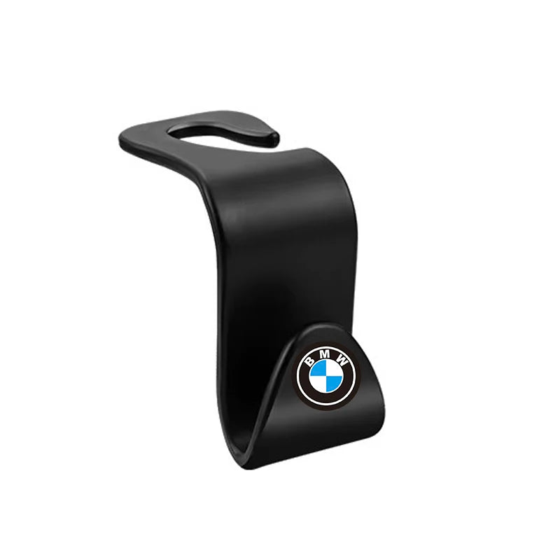 BMW branded car seat back headrest hooks organizer.

Or, if more context is needed:
BMW car seat headrest hooks with logo bra