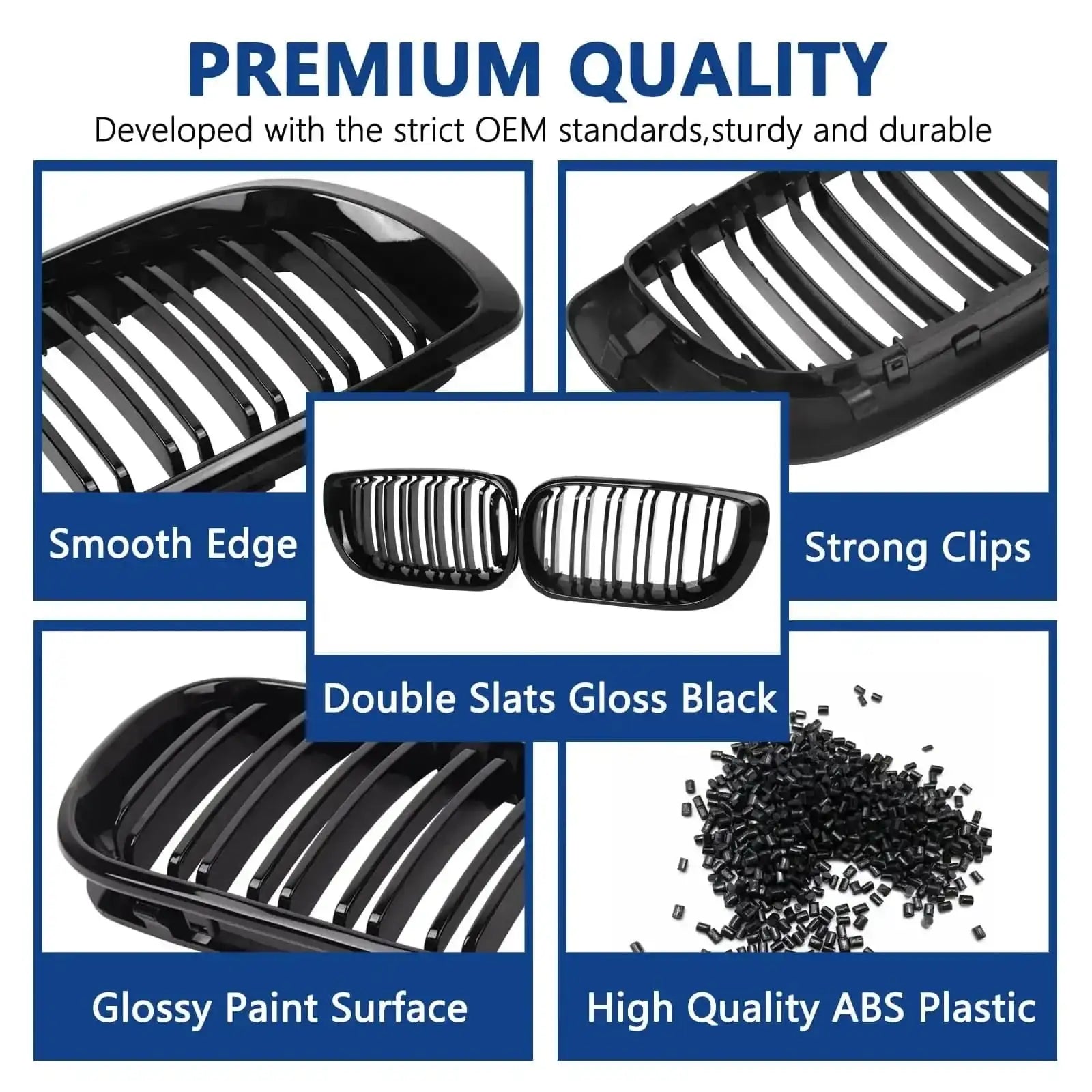 BMW E46 Kidney Grille Double Slats Black – 3 Series 2002–2005 (320i 325i 325xi 330i 330xi 4-Door) - JustUsRacers