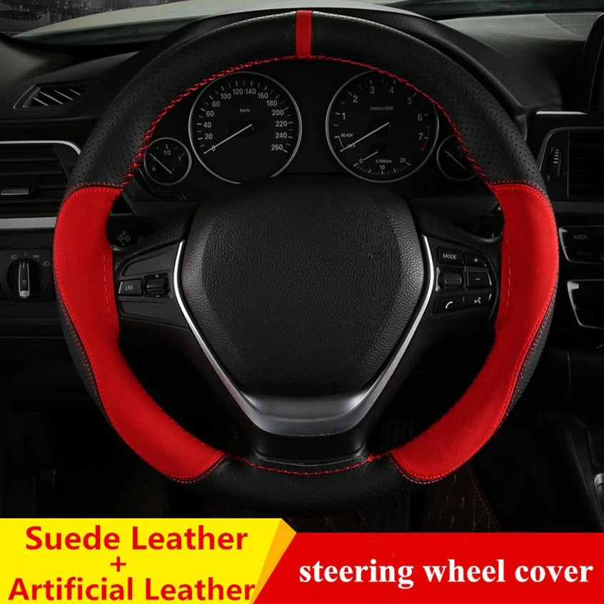 Suede Leather Car Steering Wheel Cover 15 Inch - JustUsRacers