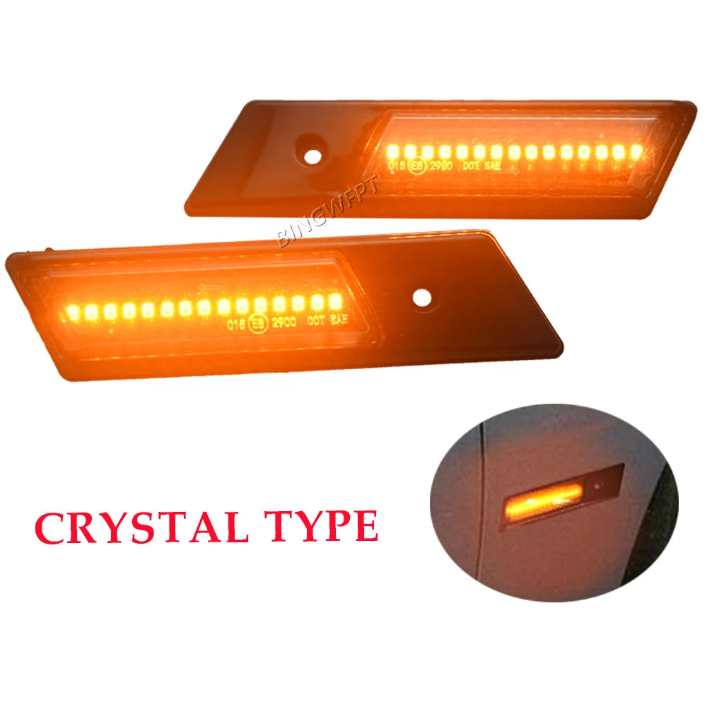 Two pieces of amber LED side markers for BMW E32, E34, and E36 models from 1990 to 1996.
