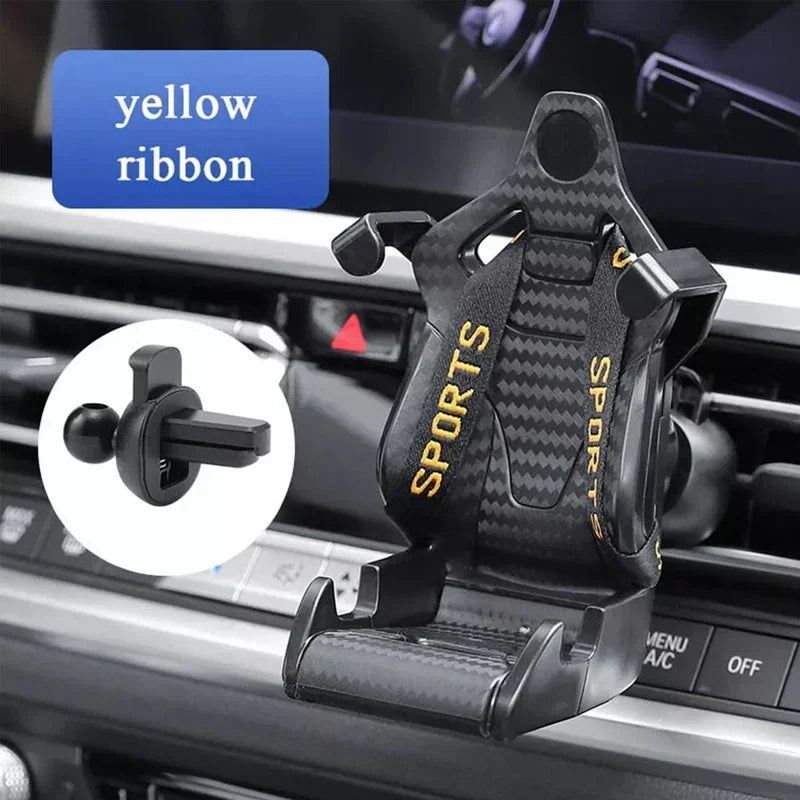 "Racing-style suction cup phone mount for iPhone and Samsung devices."