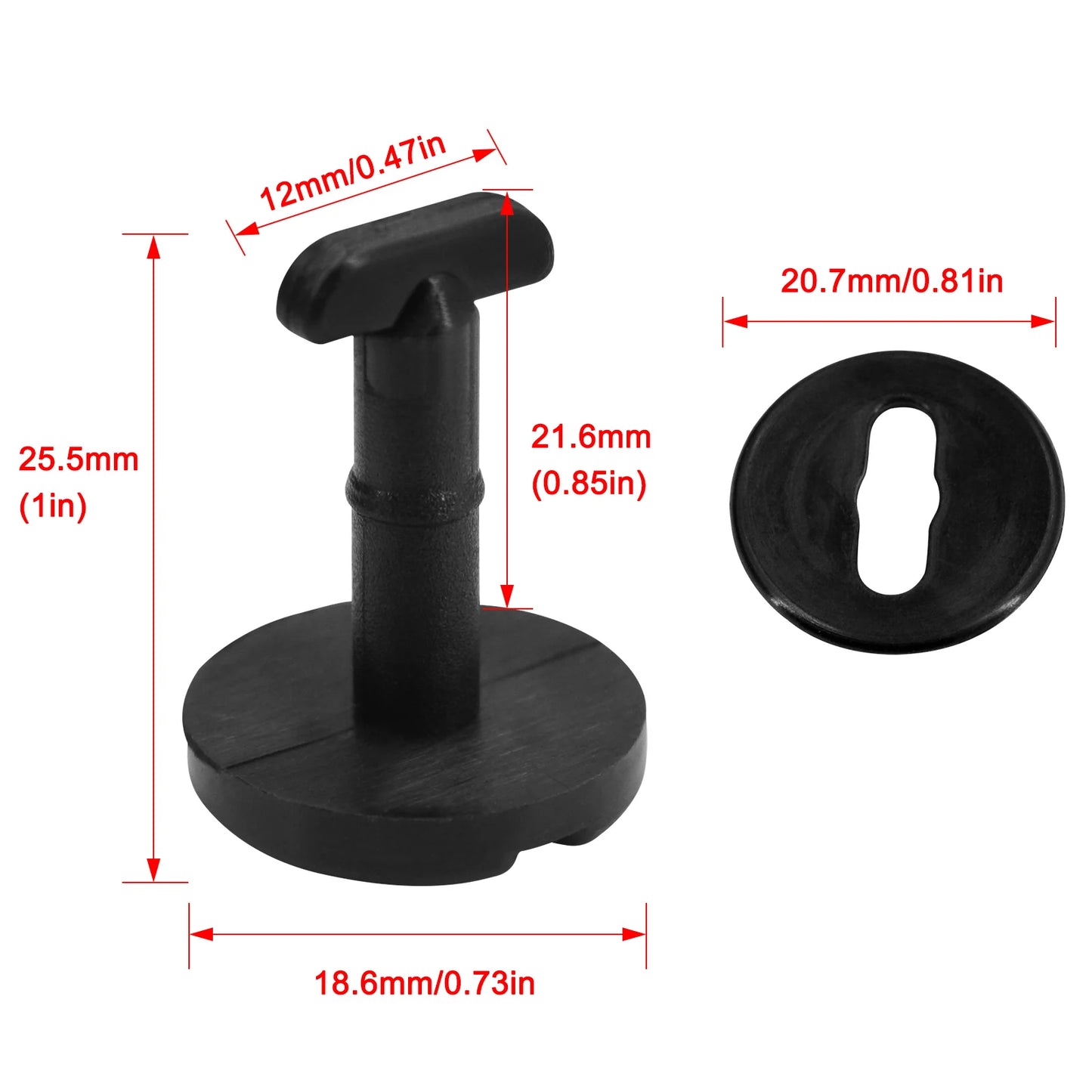 Black rubber BMW floor mat clip with contrasting white background.