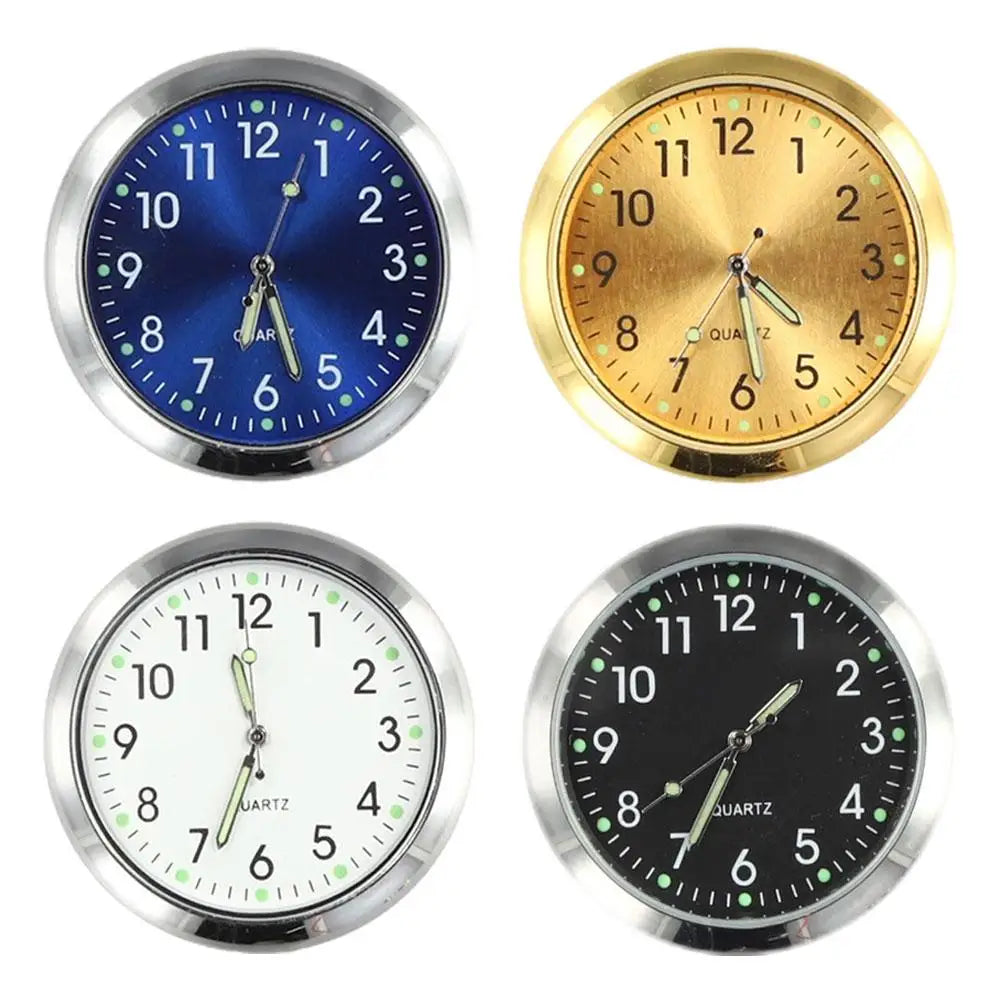 Four mini dashboard clocks in distinct colors: Suitable for cars, boats, SUVs, desks, and homes.