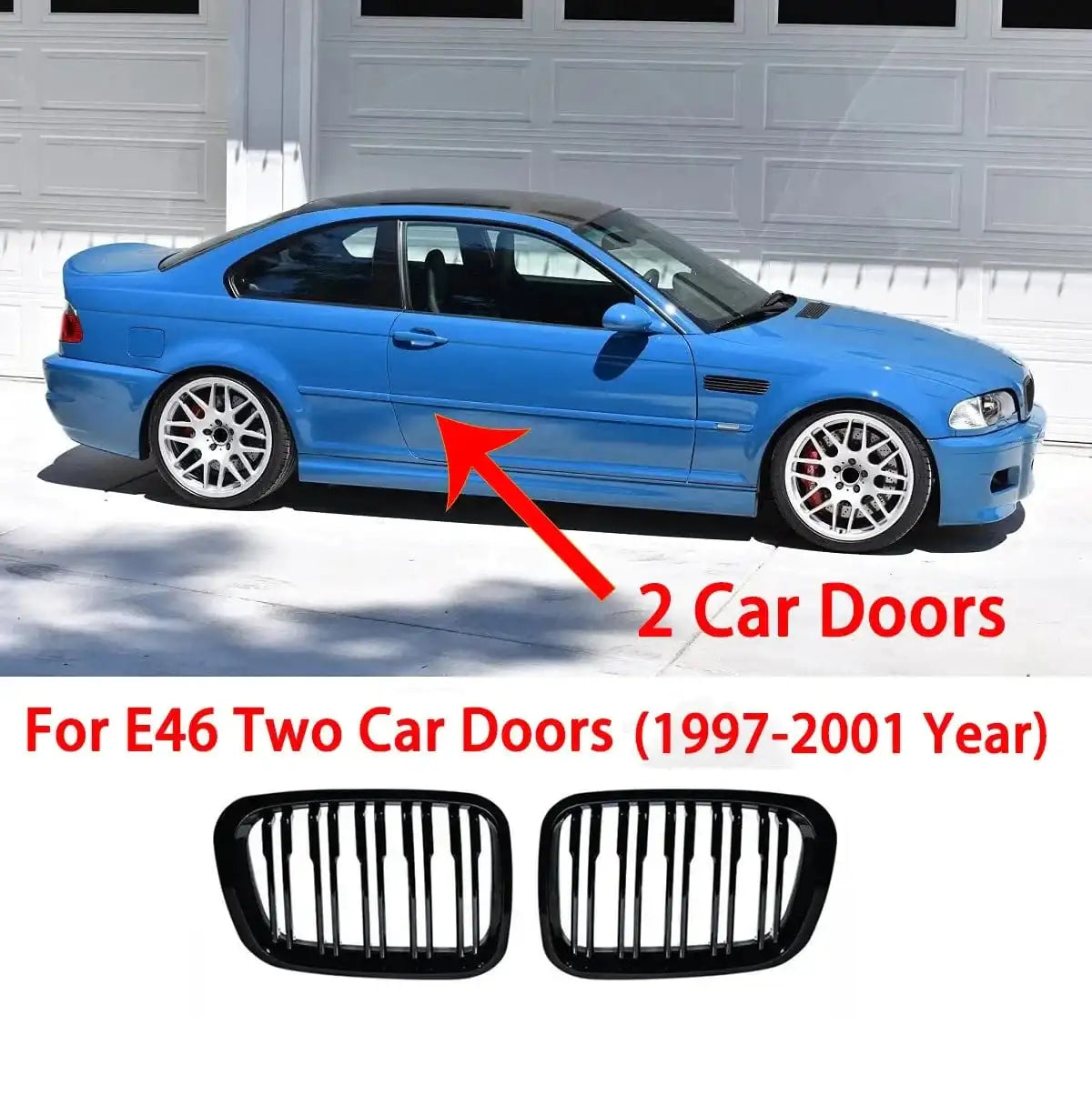 BMW E46 Kidney Grille Double Slats Black – 3 Series 2002–2005 (320i 325i 325xi 330i 330xi 4-Door) - JustUsRacers