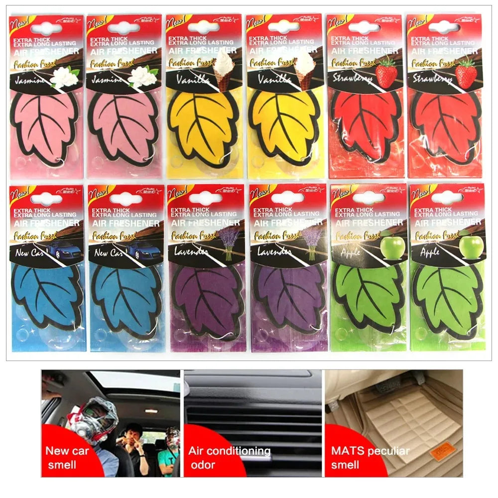 'Car air fresheners: natural scented tea paper hanging in vehicles — 3-60pcs options available.'