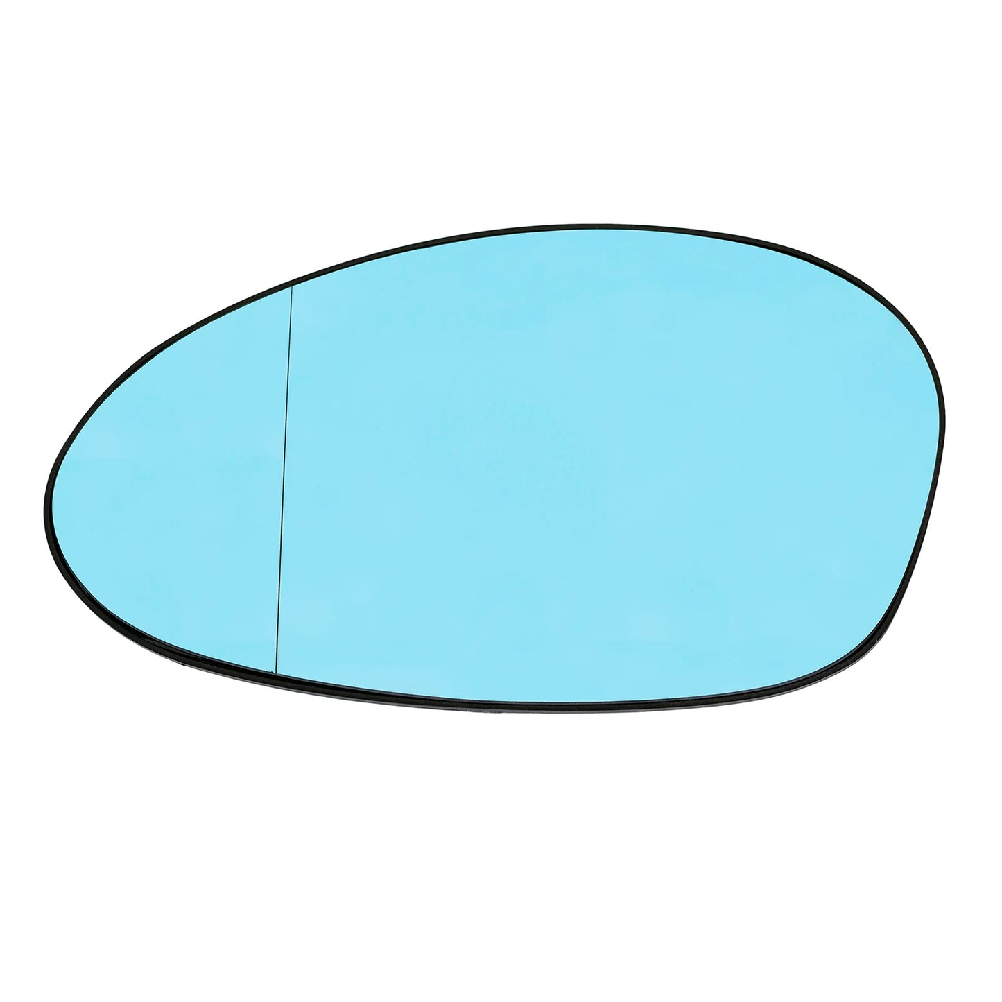 "Blue heated mirror with black border for select BMW models (E46, E90, E91, E87, E88): left and right."