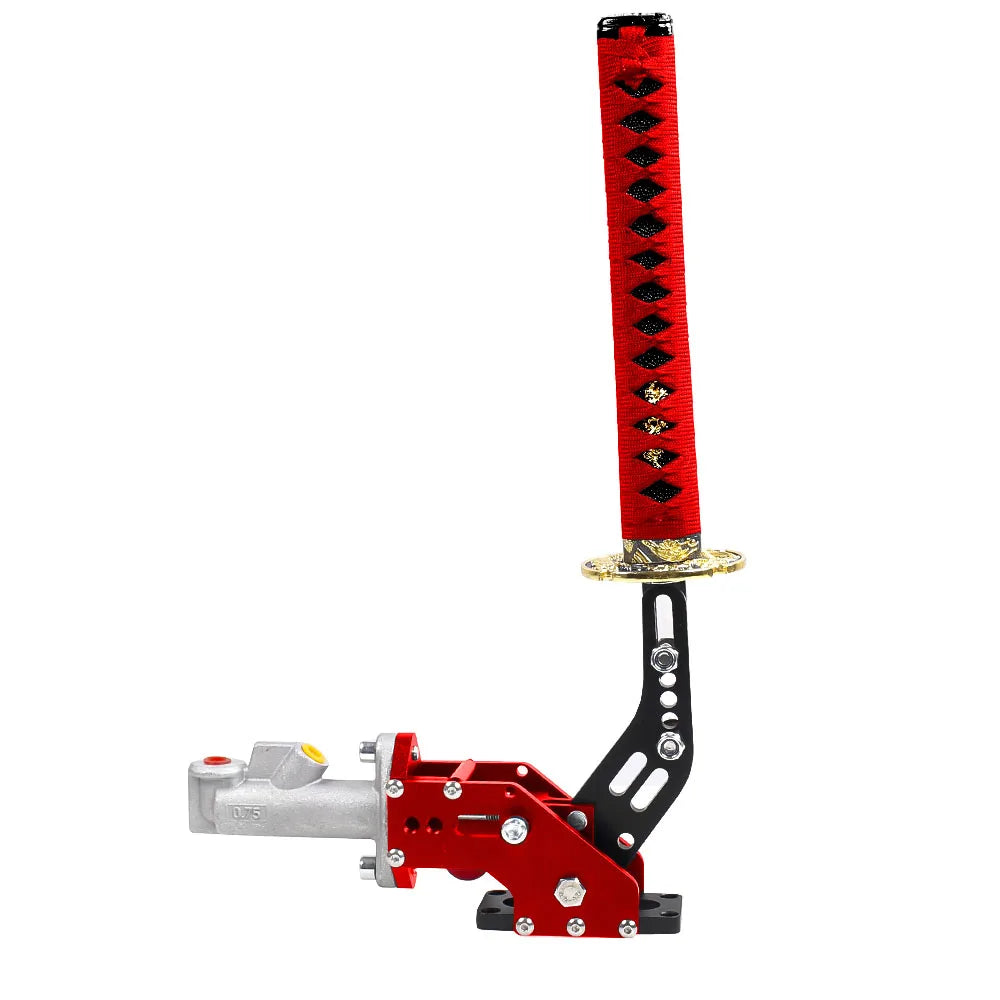 Red and black Universal Samurai Sword Drift Handbrake with hydraulic system.
