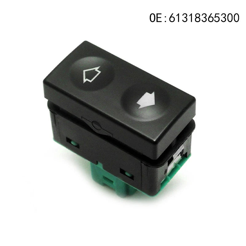 Black push-button switch with a white arrow symbol for BMW E36 sunroof control.