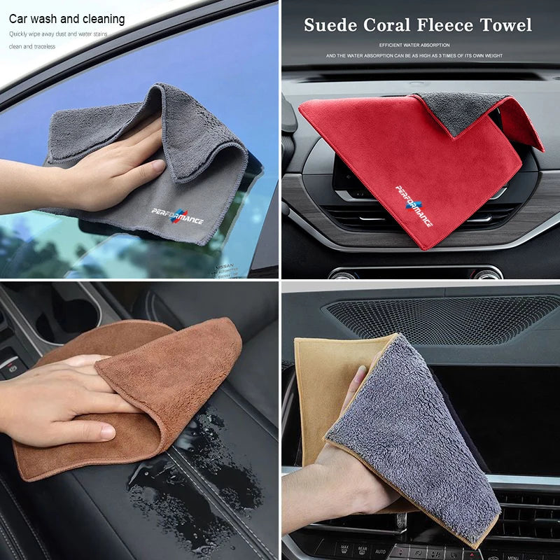 "BMW Universal Microfiber Car Wash Towel" - Absorbent and gentle for flawless vehicle cleaning.