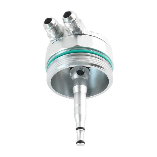 Oil filter cap with cooler ports for BMW M52/M54 E46 E36 Z4 E39. Close-up view of the fuel pressure sensor.