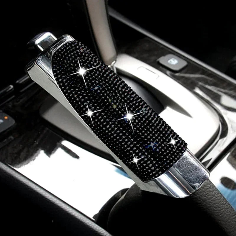 Black and silver diamond-pattern handbrake cover for universal fit vehicles.

Or, if the product is being sold specifically a