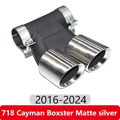 Dual outlet exhaust tip for Porsche Cayman/Boxster (987/981/718, 2009-2024): 2" diameter. Not intended for Toyota vehicles.
