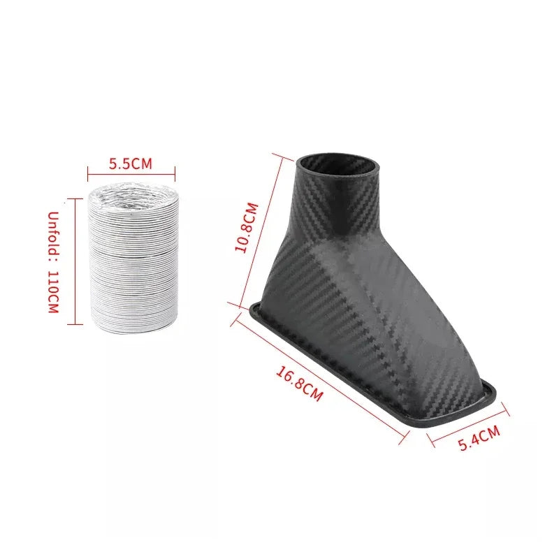 'Universal CF air intake kit - high flow turbo inlet. Black carbon fiber finish, fits OEM/N50/N54/N57/N75 engines.'