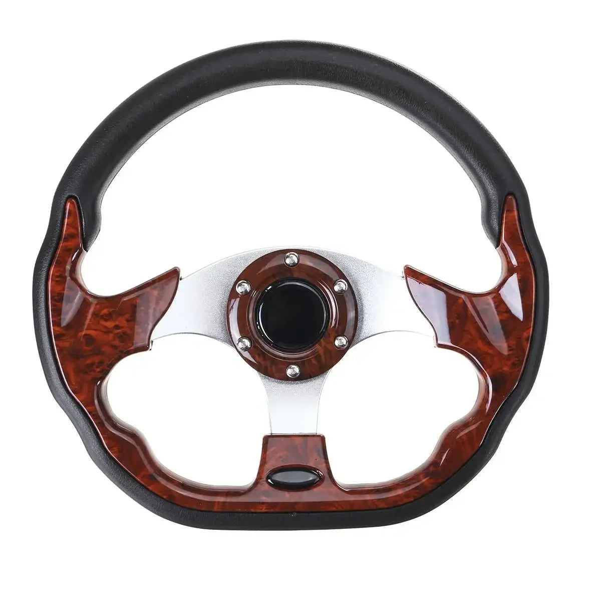 13-inch universal racing wheel with a PU and aluminum construction, featuring a black leather-wrapped rim.