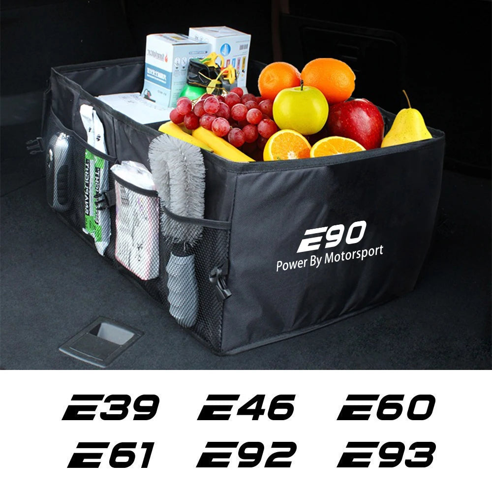 "BMW E36 E39 E46 Folding Trunk Storage Box: Organize fruits and essentials."
