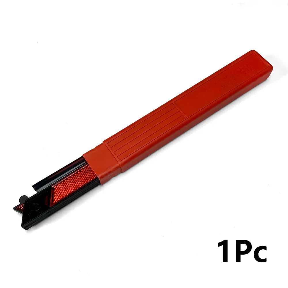 Red foldable triangle reflector with black-handled grip. Car emergency safety tool - 40x40x17cm. Perfect for roadside visibil