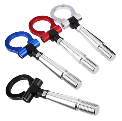 Three pieces per set of R-EP style folding tow hooks for front and rear bumpers on JDM universal application.