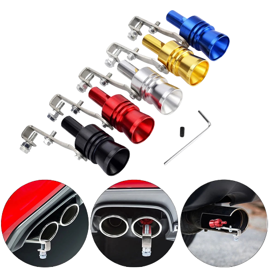 "Universal Turbo Whistle Muffler Tip: Simulates blow-off sound for enhanced exhaust performance."